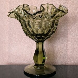 Fenton Olive Green Glass Compote